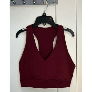 Fabletics Burgundy V-Neck Racerback Sports Bra with Back‎ Phone Pocket Medium